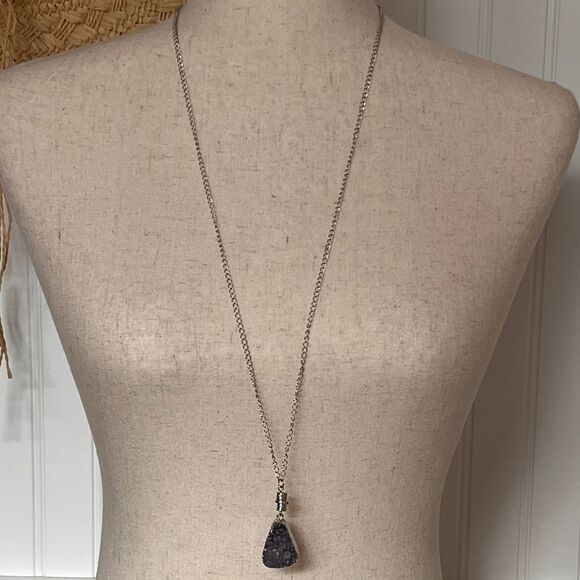 Avenue Silver-Tone Necklace with Blue & Purple Druzy Pendant - Picture 1 of 6